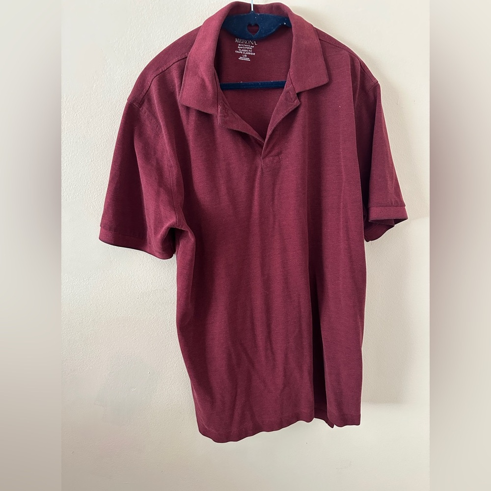 Merona Classic Burgundy Short Sleeve Polo Shirt size Large Mens